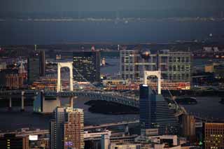 fotografia, materiale, libero il panorama, dipinga, fotografia di scorta,Odaiba, Ponte di arcobaleno, Gruppo che costruisce, di recente svilupp centro urbano, Tiv di Fuji