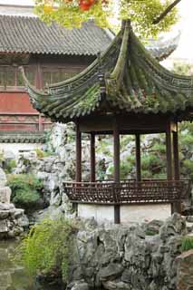 photo,material,free,landscape,picture,stock photo,Creative Commons,A YuGarden arbor, Joss house garden, pond, roof, Chinese building