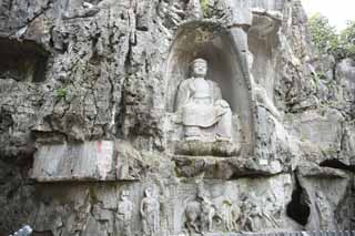 photo, la matire, libre, amnage, dcrivez, photo de la rserve,Une image HangzhouLingyingTemple de Bouddha a inscrit sur la falaise polie, Bouddhisme, Ishibotoke, Image bouddhiste, Faith