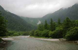 photo, la matire, libre, amnage, dcrivez, photo de la rserve,Mt. Hotaka regardent de la Rivire Azusa, rivire, arbre, eau, montagne