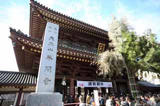 Foto, materieel, vrij, landschap, schilderstuk, bevoorraden foto,De Kawasakidaishi Daisen poort, Nieuw bezoek van Jaar naar een Shinto heiligdom, Worshiper, Grote congestie, Benadering van een heiligdom