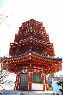 Foto, materieel, vrij, landschap, schilderstuk, bevoorraden foto,Kawasakidaishi achthoek Five Storeyed Pagoda, Boeddhisme, Middelmaat belangstelling rijzen, Boeddhisme architectuur, Ik word in rood geschilderd