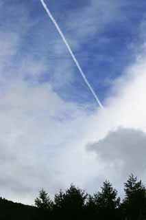 fotografia, materiale, libero il panorama, dipinga, fotografia di scorta,Contrail nel cielo dei Norikura-altopiani, scia di condensazione, cielo blu, nube, 