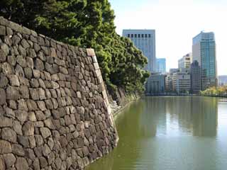 fotografia, materiale, libero il panorama, dipinga, fotografia di scorta,Edo-jo il Castello, fossato, Ishigaki, edificio a molti piani, Marunouchi