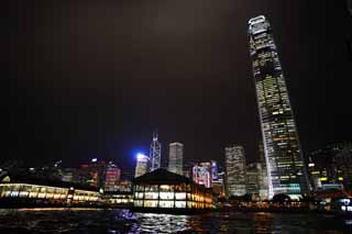 Foto, materieel, vrij, landschap, schilderstuk, bevoorraden foto,De avond uitzicht van Hong Kong, Torenflat, Gebouw, Neon, Avond uitzicht