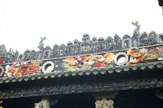 Foto, materieel, vrij, landschap, schilderstuk, bevoorraden foto,Chen Clan Temple, Chinese particuliere handenarbeiden gebouw, Baksteen beeldhouwkunst, Zuidelijk edel, Decoratie