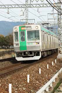 fotografia, material, livra, ajardine, imagine, proveja fotografia,Kyoto metr municipal Linha de Karasuma, trem, via frrea, rasto, em cima arame