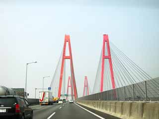 Foto, materiell, befreit, Landschaft, Bild, hat Foto auf Lager,Isewan-Bank Expressway ausgezeichneter Hafen westlicher Ohashi, Ausgezeichneter Hafenmolch, , Nagoyako, Autobahn