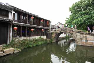 Foto, materieel, vrij, landschap, schilderstuk, bevoorraden foto,Zhouzhuang twin brug, , , , 