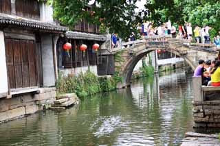 Foto, materieel, vrij, landschap, schilderstuk, bevoorraden foto,Zhouzhuang twin brug, , , , 