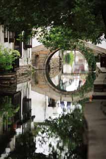 Foto, materieel, vrij, landschap, schilderstuk, bevoorraden foto,Zhouzhuang Hiroshikei brug, , , , 