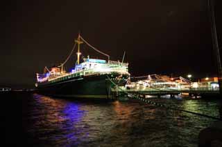 Foto, materiell, befreit, Landschaft, Bild, hat Foto auf Lager,Hafen von Yokohama in der Nacht, , , , 
