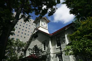 foto,tela,gratis,paisaje,fotografa,idea,Torre de reloj de Sapporo, Torre de reloj, Reloj, Sitio de turismo, Sapporo