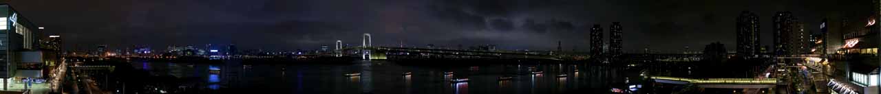 Foto, materieel, vrij, landschap, schilderstuk, bevoorraden foto,Tokio avond bezichtiging van Odaiba, Regenboog Brug, Tokio Baai, Genoegen boot, De kustlijn