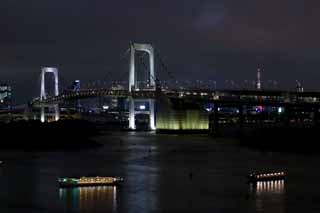fotografia, materiale, libero il panorama, dipinga, fotografia di scorta,La notte di Ponte di Arcobaleno, costruendo, Torre di Tokio, barca di piacere, Baia di Tokio
