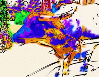 illust, materiale, libero panorama, ritratto dipinto, matita di colore disegna a pastello, disegnando,Un bufalo indiano di acqua di una carrozza di vacca, bufalo indiano di acqua, bufalo indiano, angolo, 