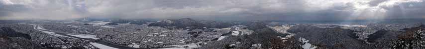 Foto, materieel, vrij, landschap, schilderstuk, bevoorraden foto,Een panorama van Gifu, Het is besneeuwd, De Nagarriver, Gifu, Stad