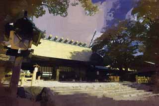 illustration,material,free,landscape,picture,painting,color pencil,crayon,drawing,Atsuta-jingu Shrine, Shinto shrine, Prayer, Shinto, Religion