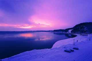 photo, la matire, libre, amnage, dcrivez, photo de la rserve,Le lever du jour d'Okhotsk, Le bord de la mer, Dawn, C'est neigeux, Rouge violac