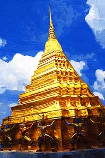 illustration,material,free,landscape,picture,painting,color pencil,crayon,drawing,Temple of the Emerald Buddha, Gold, Buddha, Temple of the Emerald Buddha, Sightseeing