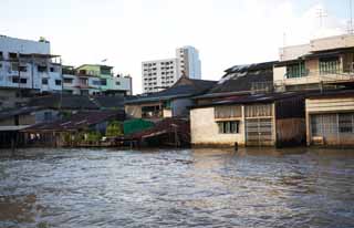 fotografia, materiale, libero il panorama, dipinga, fotografia di scorta,La banca di un fiume di Chao Phraya , casa abbandonata, costruendo, flusso, Il Menam