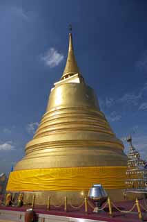 Foto, materiell, befreit, Landschaft, Bild, hat Foto auf Lager,Eine Pagode von Wat Sakhet, Tempel, Pagode, Gold, Bangkok