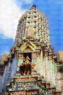 illustration,material,free,landscape,picture,painting,color pencil,crayon,drawing,An image of Temple of Dawn, temple, Buddhist image, tile, Bangkok