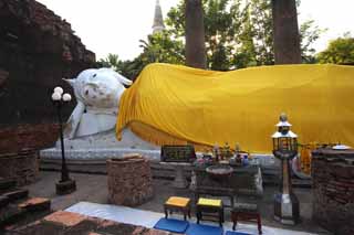 Foto, materieel, vrij, landschap, schilderstuk, bevoorraden foto,Dood van Buddha Buddha van Ayutthaya, Boeddhist afbeelding, Liegende Boeddha, Dood van De boeddha Boeddha, Ayutthaya verblijft
