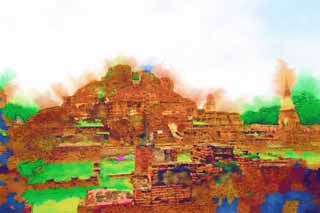 illustration,material,free,landscape,picture,painting,color pencil,crayon,drawing,Wat Phra Mahathat, World's cultural heritage, Buddhism, Buddhist image, Ayutthaya remains