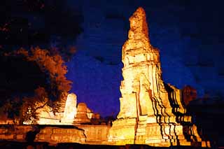illust, matire, libre, paysage, image, le tableau, crayon de la couleur, colorie, en tirant,Wat Phra Mahathat, L'hritage culturel de Monde, Bouddhisme, construire, Ayutthaya reste