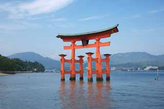 Foto, materieel, vrij, landschap, schilderstuk, bevoorraden foto,Otorii van Itsukushima-jinja Heiligdom, Wereldwijd cultureel heritage, Otorii, Shinto heiligdom, Ik ben cinnabar rood