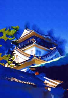Illust, materieel, vrij, landschap, schilderstuk, schilderstuk, kleuren potlood, crayon, werkje,Okazaki Kasteel, Kasteel, Dak, Ieyasu Tokugawa, De geschiedenis