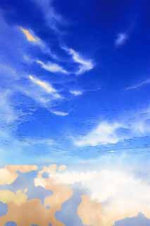 illust, materiale, libero panorama, ritratto dipinto, matita di colore disegna a pastello, disegnando, vuoto in un mare di nubi, mare di nubi, Il tempo, La stratosfera, cielo blu