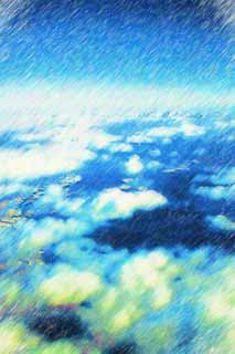illustration,material,free,landscape,picture,painting,color pencil,crayon,drawing,Far-off Mts. Hidaka, cloud, Mts. Hidaka, Mt. Yuubari, blue sky