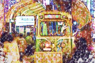 illust, matire, libre, paysage, image, le tableau, crayon de la couleur, colorie, en tirant,Tramway Sapporo, Le soir, charte, vhicule, train