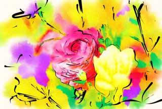 illust, materiale, libero panorama, ritratto dipinto, matita di colore disegna a pastello, disegnando,Un paean per creare la gaiezza a, ranuncolo, Garofano, mazzolino, fiore