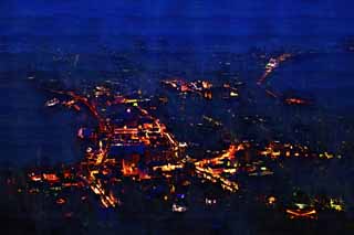 illust, material, livram, paisagem, quadro, pintura, lpis de cor, creiom, puxando,Uma viso noturna de Mt. Hakodate-yama, Iluminaes, Um observatrio, luz de cidade, a cidade de porto