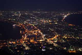 photo,material,free,landscape,picture,stock photo,Creative Commons,A night view of Mt. Hakodate-yama, Illuminations, An observatory, town light, port town