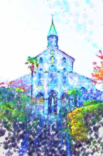 illustration,material,free,landscape,picture,painting,color pencil,crayon,drawing,Oura Catholic Church, church, The Paris foreign propagation society, , Gothic style architecture