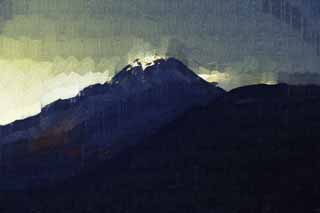 illust, materiale, libero panorama, ritratto dipinto, matita di colore disegna a pastello, disegnando,Mt. Unzen Hiroshi Ken, Un vulcano attivo, Unzen, Mt. Hiroshi Ken, Fumo
