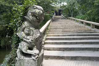 photo,material,free,landscape,picture,stock photo,Creative Commons,The pair of stone guardian dogs of HuQiu, Stairs, stone, Decoration, 