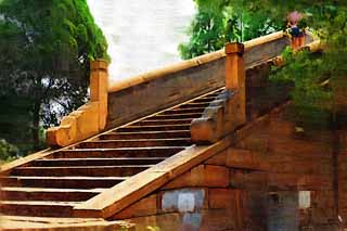 illust, material, livram, paisagem, quadro, pintura, lpis de cor, creiom, puxando,Uma ponte de Suzhou, ponte, ponte de pedra, Um arco, canal