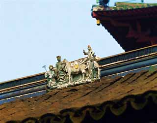 illust, matire, libre, paysage, image, le tableau, crayon de la couleur, colorie, en tirant,Le toit de la montagne dans le temple hivernal, toit, carreau, Trois entrepts officiels prtre bouddhiste, Soleil Wu-K'ung