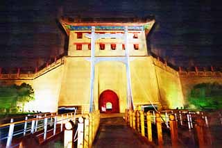 illustration,material,free,landscape,picture,painting,color pencil,crayon,drawing,The Einei gate, Chang'an, castle gate, brick, The history