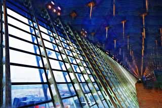 illustration,material,free,landscape,picture,painting,color pencil,crayon,drawing,Shanghai Airport, An airport, terminal building, I am fitted with glass, steel frame