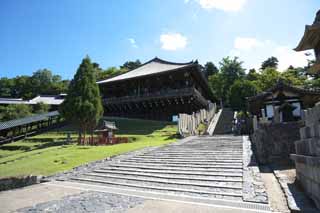 photo,material,free,landscape,picture,stock photo,Creative Commons,Look up at Nigatsu-do Hall, stone stairway, wooden building, Eaves, The water-drawing ceremony