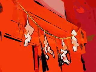 Illust, materieel, vrij, landschap, schilderstuk, schilderstuk, kleuren potlood, crayon, werkje,Het papierene aanhangsel van Kasuga Taisha Shrine, Shinto, Shinto heiligdom, Ik word in rood geschilderd, 