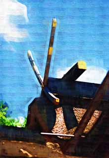 Illust, materieel, vrij, landschap, schilderstuk, schilderstuk, kleuren potlood, crayon, werkje,Het dak van Kasuga Taisha Shrine, Shinto, Shinto heiligdom, Donker rood, Dak