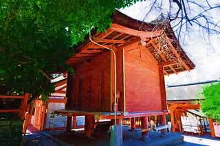 Illust, materieel, vrij, landschap, schilderstuk, schilderstuk, kleuren potlood, crayon, werkje,Kasuga Taisha Shrine schat huis, Shinto, Shinto heiligdom, Een boven-gemaald huis typen, Dak
