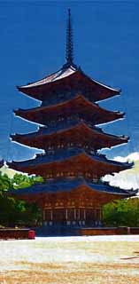 illustration,material,free,landscape,picture,painting,color pencil,crayon,drawing,Kofuku-ji Temple Five Storeyed Pagoda, Buddhism, wooden building, Five Storeyed Pagoda, world heritage